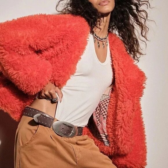 NWT Free People burnt orange red faux fur teddy jacket, XS - Picture 7 of 16